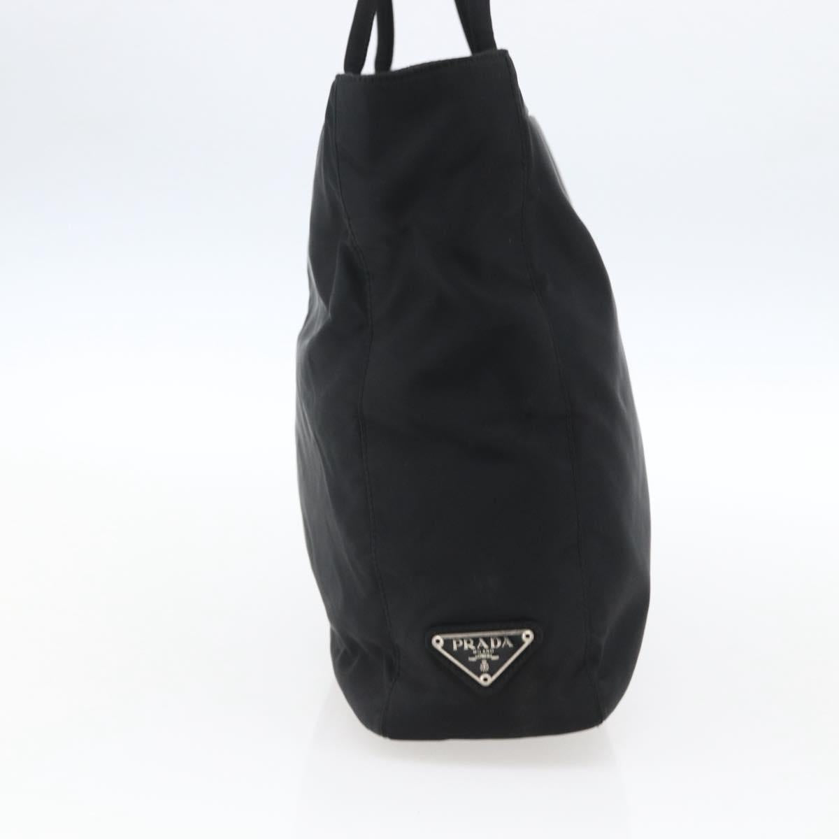 PRADA Tote Bag Nylon Black Silver Auth 170248