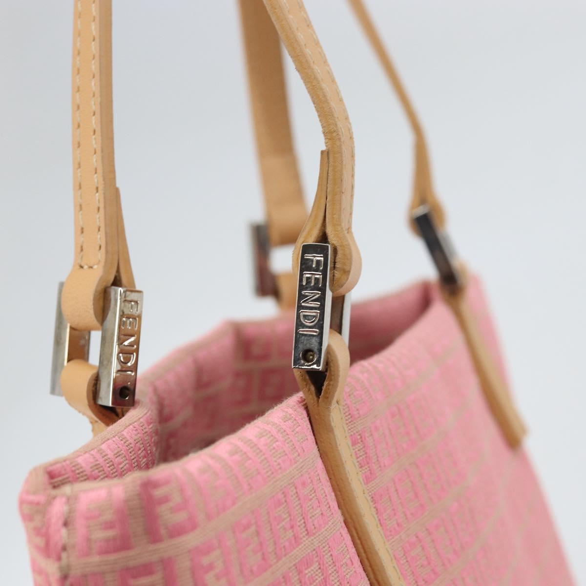 FENDI Zucchino Canvas Tote Bag Pink Silver Auth 170255
