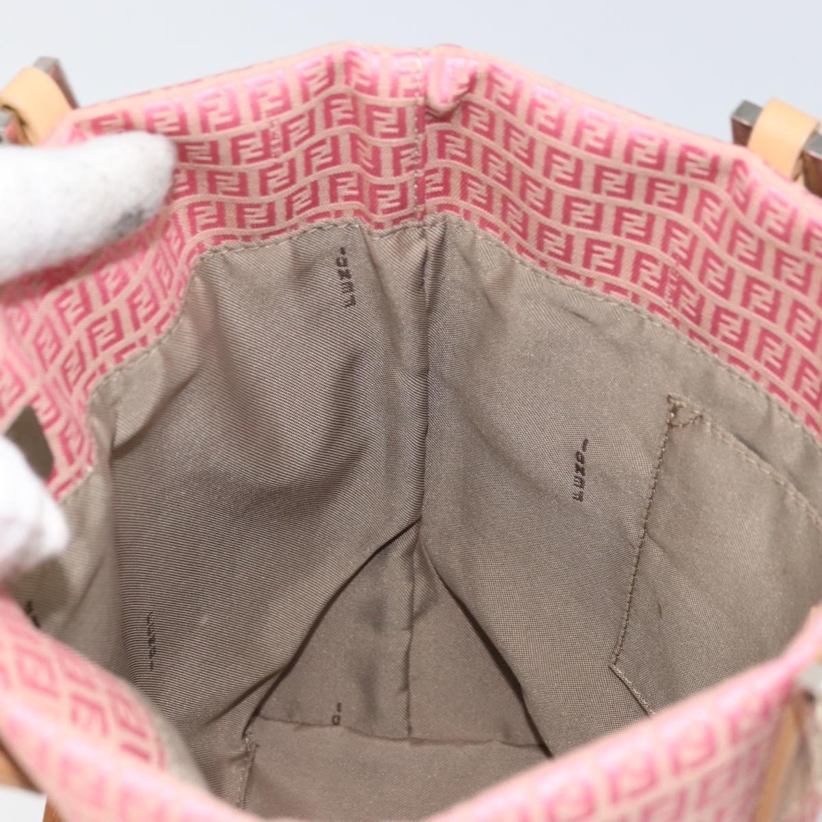 FENDI Zucchino Canvas Tote Bag Pink Silver Auth 170255