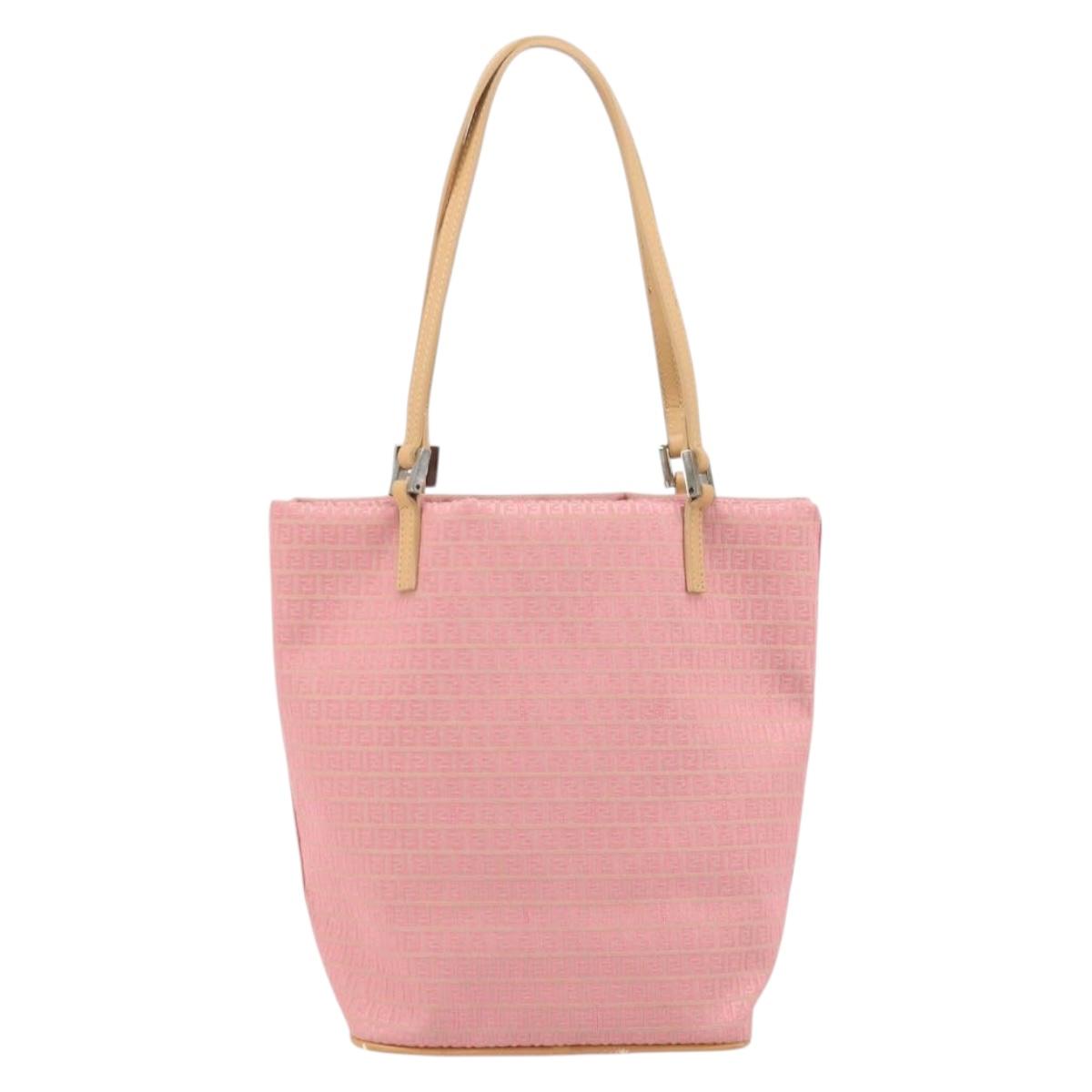 FENDI Zucchino Canvas Tote Bag Pink Silver Auth 170255