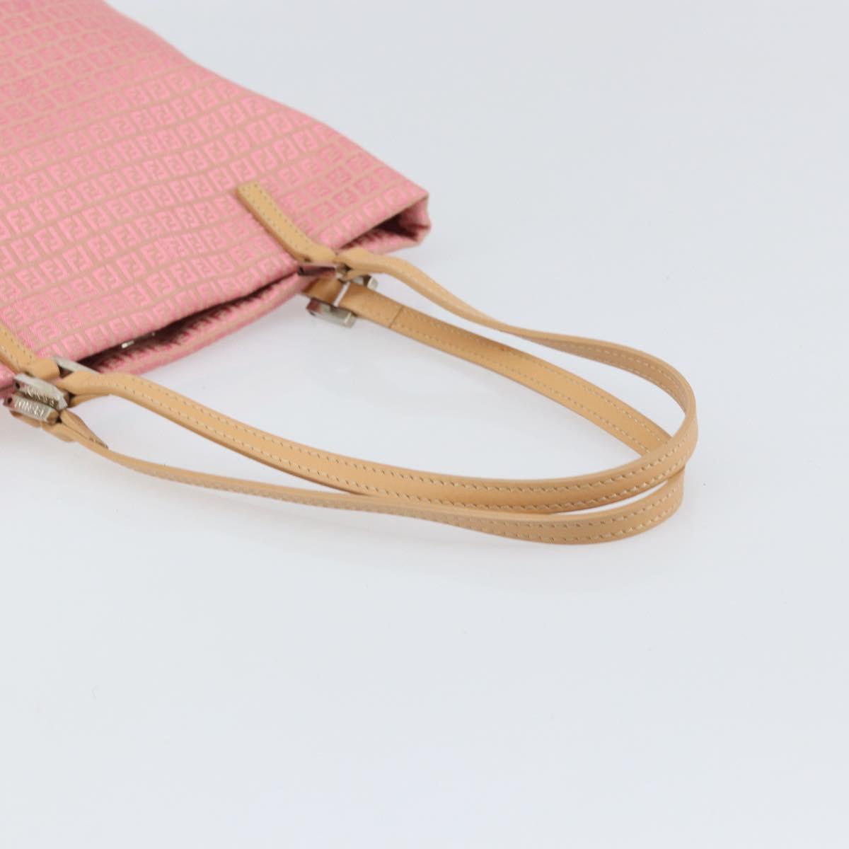 FENDI Zucchino Canvas Tote Bag Pink Silver Auth 170255