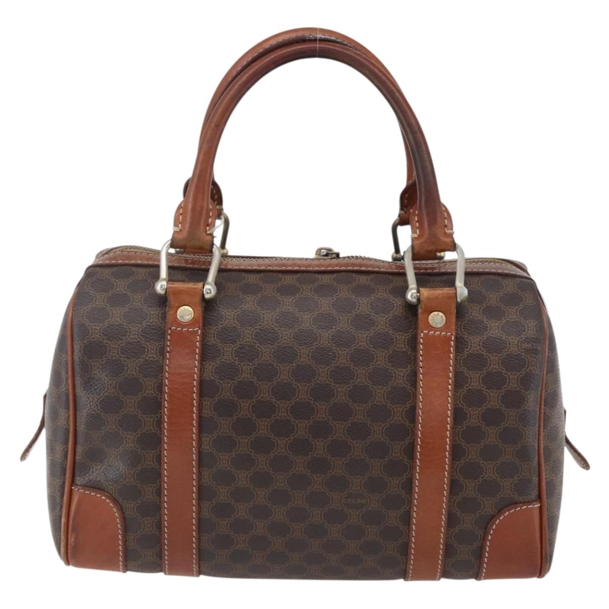 CELINE Macadam Canvas Hand Bag PVC Leather Brown Gold Auth 170257