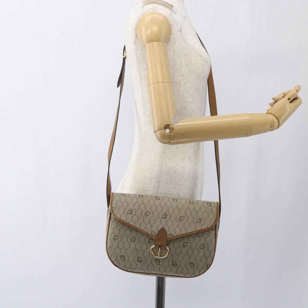 Christian Dior Honeycomb Canvas Shoulder Bag PVC Beige Gold Auth 170259
