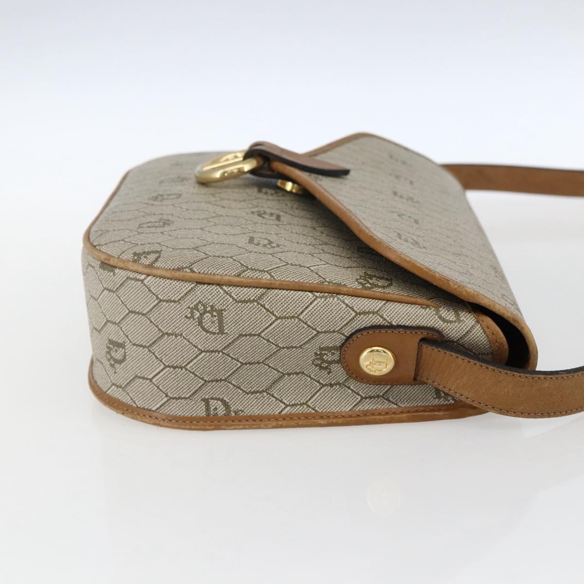 Christian Dior Honeycomb Canvas Shoulder Bag PVC Beige Gold Auth 170259