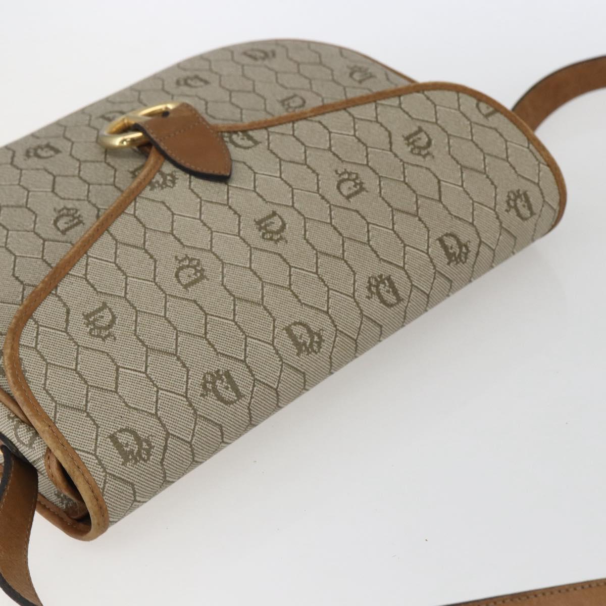 Christian Dior Honeycomb Canvas Shoulder Bag PVC Beige Gold Auth 170259