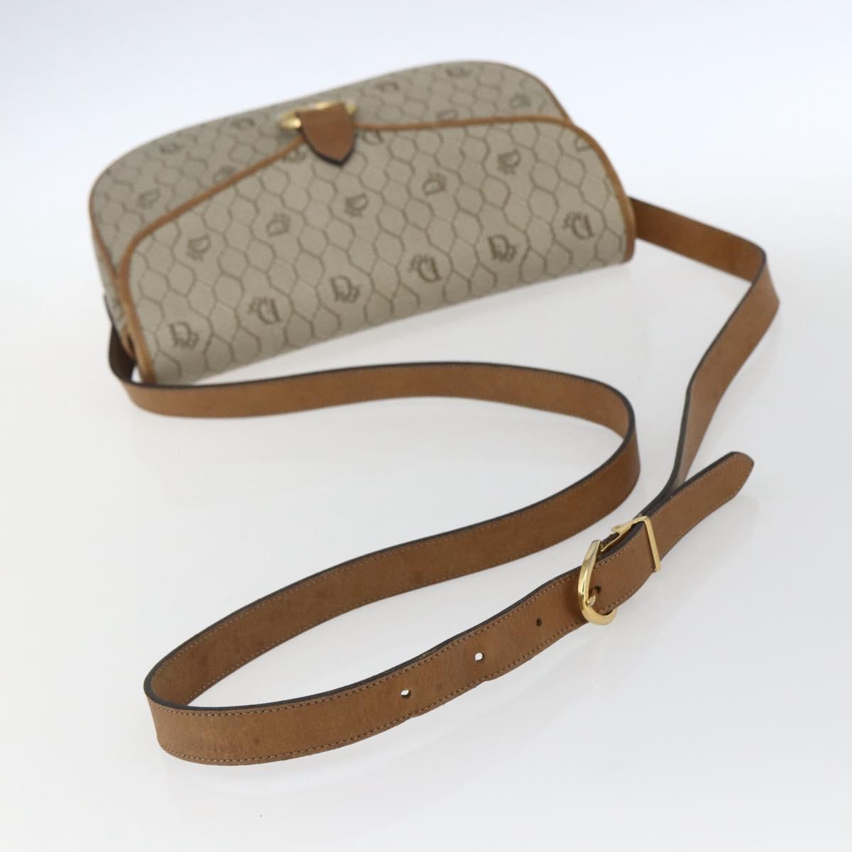 Christian Dior Honeycomb Canvas Shoulder Bag PVC Beige Gold Auth 170259
