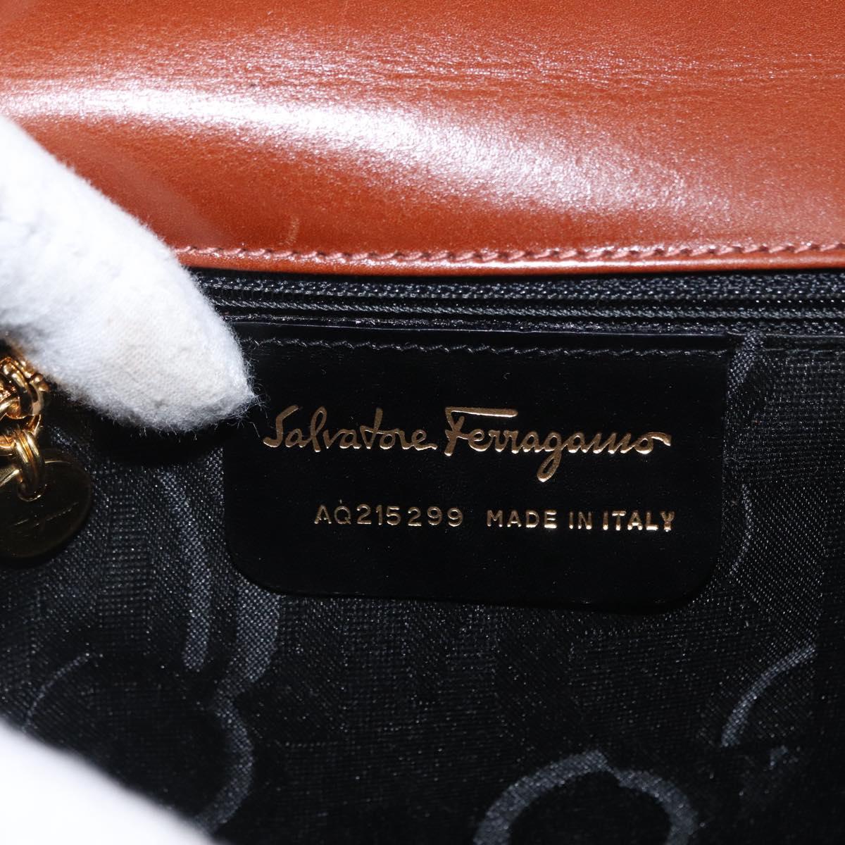 Salvatore Ferragamo Shoulder Bag Leather Brown Gold Auth 170263