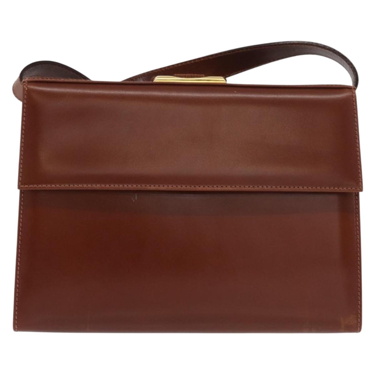 Salvatore Ferragamo Shoulder Bag Leather Brown Gold Auth 170263