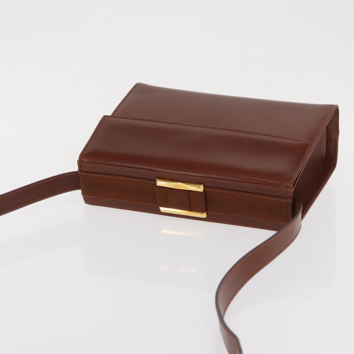 Salvatore Ferragamo Shoulder Bag Leather Brown Gold Auth 170263