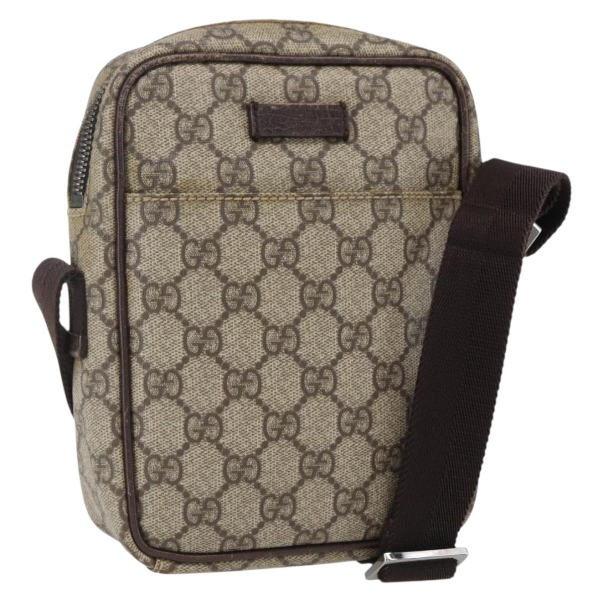 GUCCI GG Supreme Shoulder Bag PVC Beige Silver 122754 Auth 170265