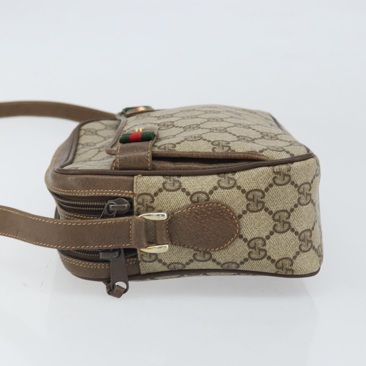 GUCCI GG Supreme Web Sherry Line Bag PVC Beige Gold 904 02 049 Auth 170266
