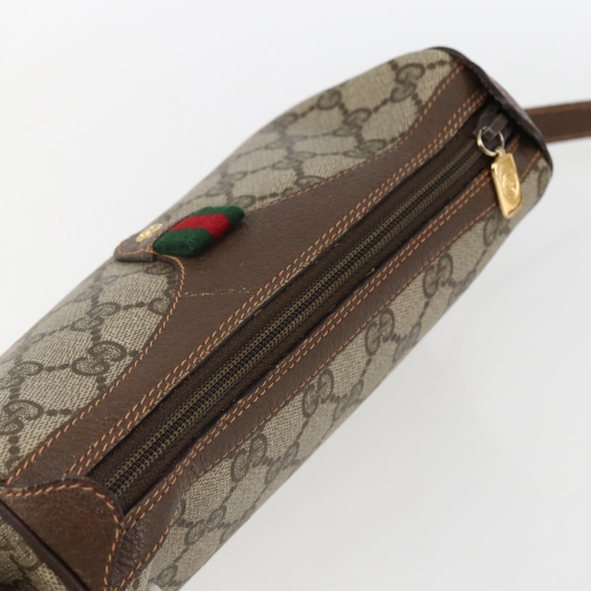 GUCCI GG Supreme Web Sherry Line Bag PVC Beige Gold 89 02 018 Auth 170267