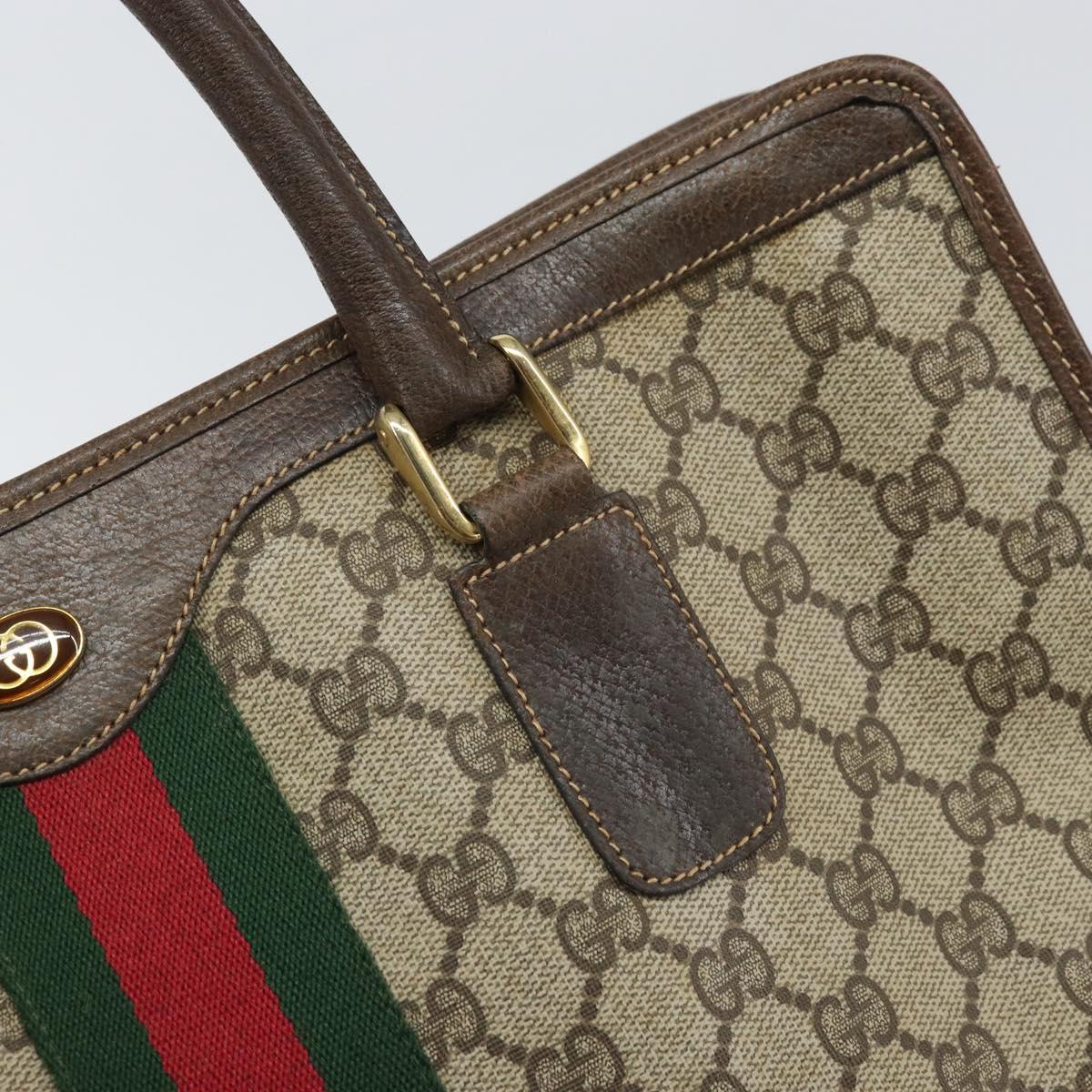 GUCCI GG Supreme Web Sherry Line Hand Bag PVC Beige Gold 010 378 Auth 170272