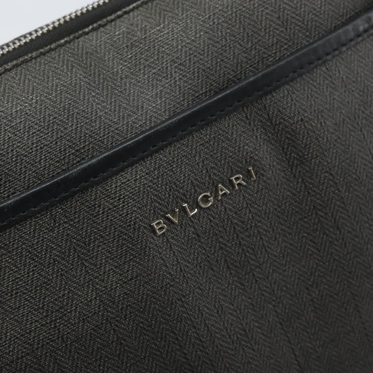 BVLGARI Shoulder Bag PVC Leather Gray Silver Auth 170273