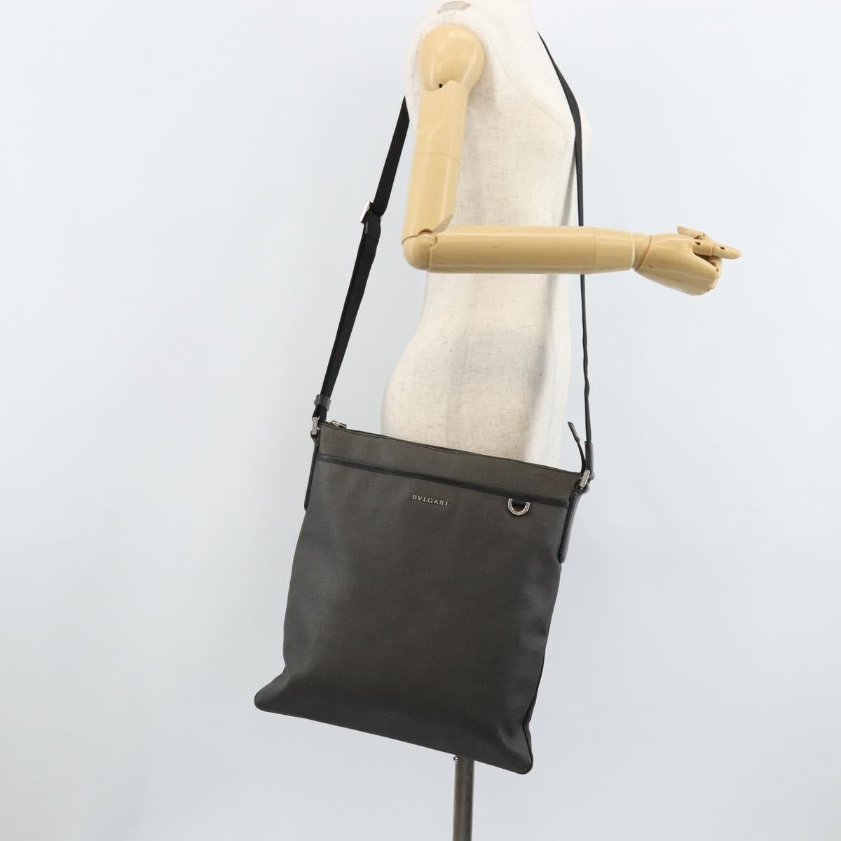 BVLGARI Shoulder Bag PVC Leather Gray Silver Auth 170273