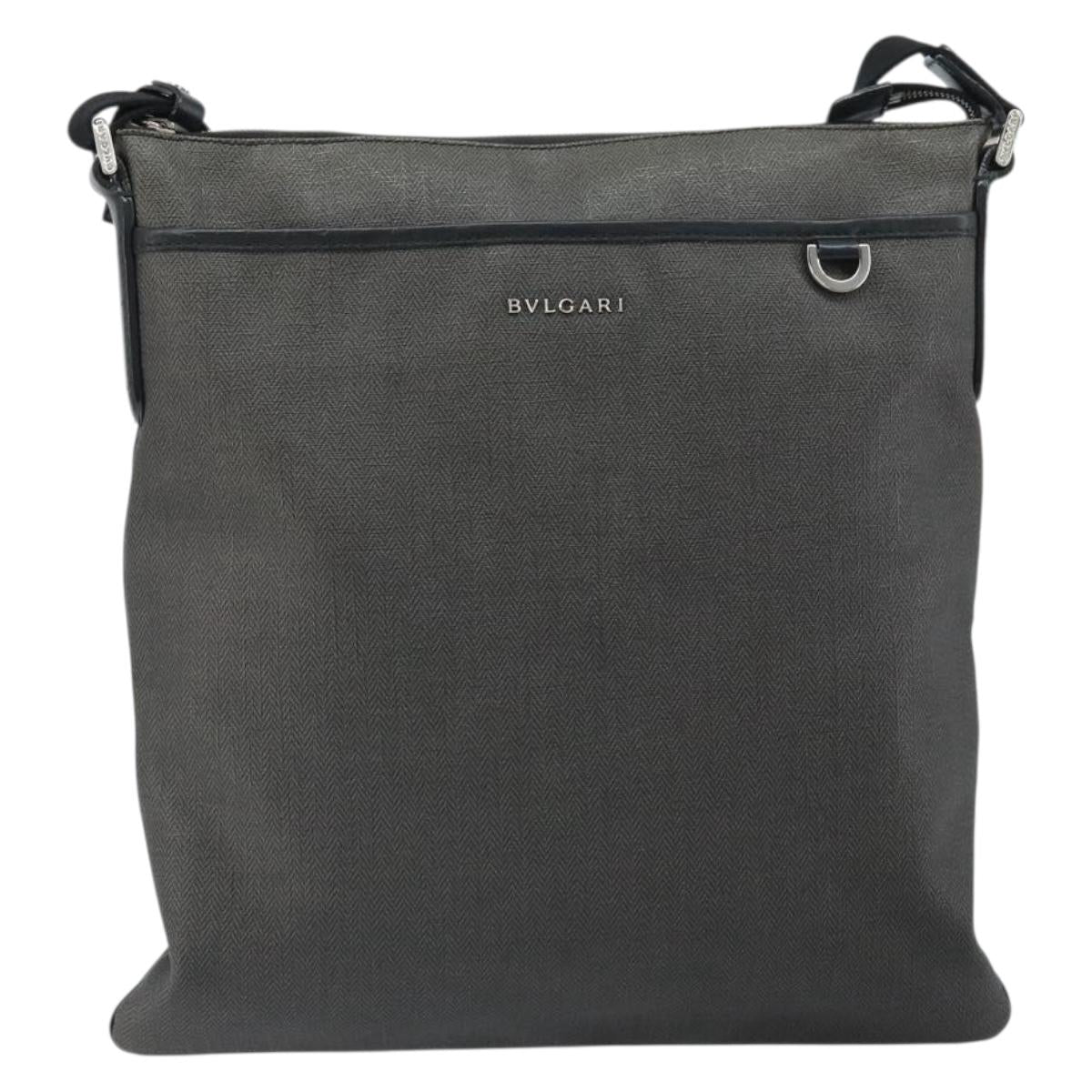 BVLGARI Shoulder Bag PVC Leather Gray Silver Auth 170273