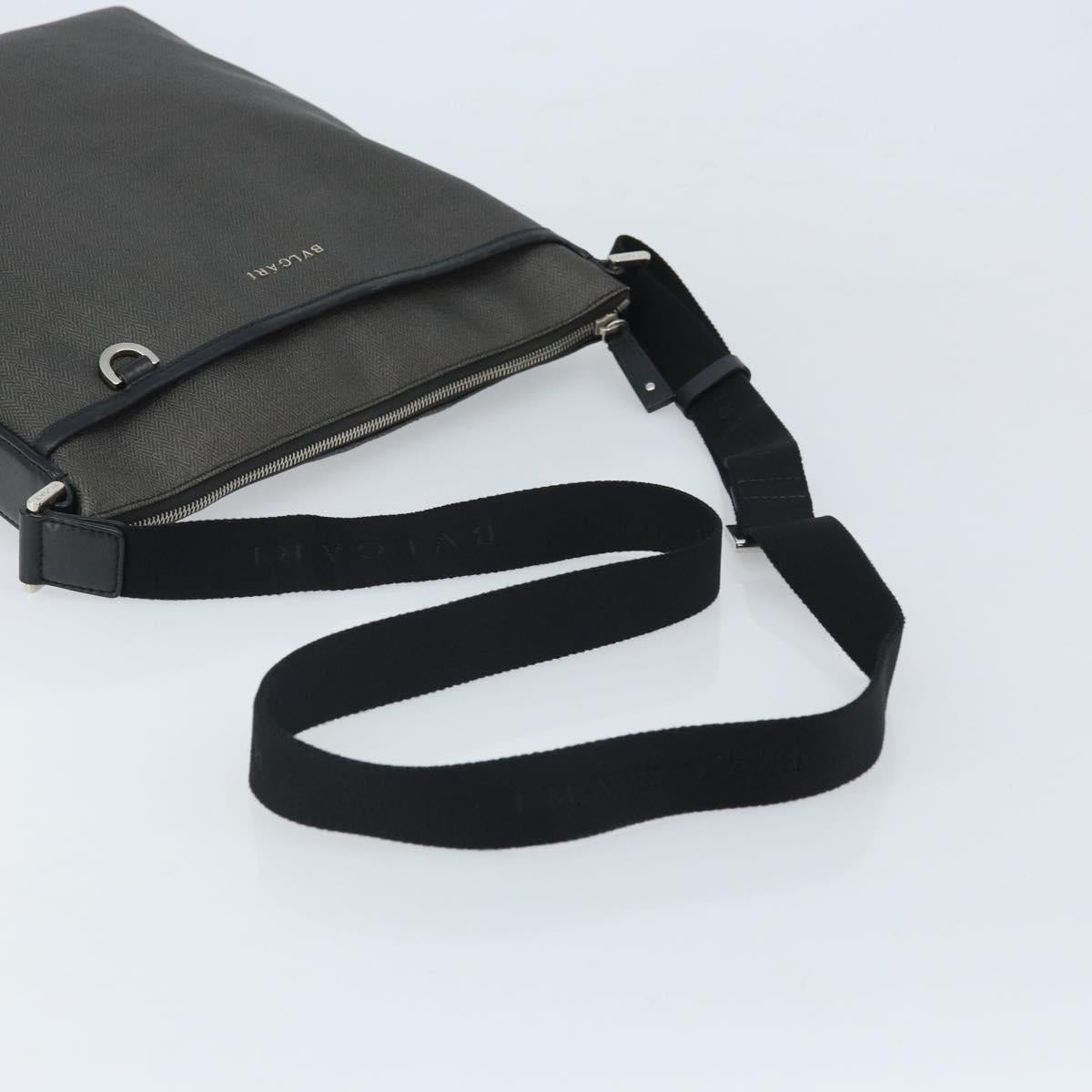 BVLGARI Shoulder Bag PVC Leather Gray Silver Auth 170273
