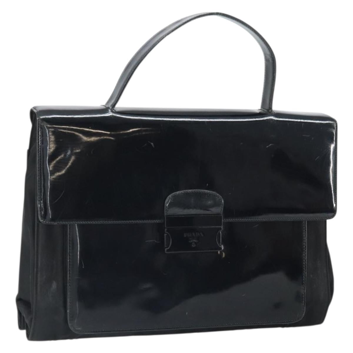 PRADA Hand Bag Patent leather Black Auth 170277