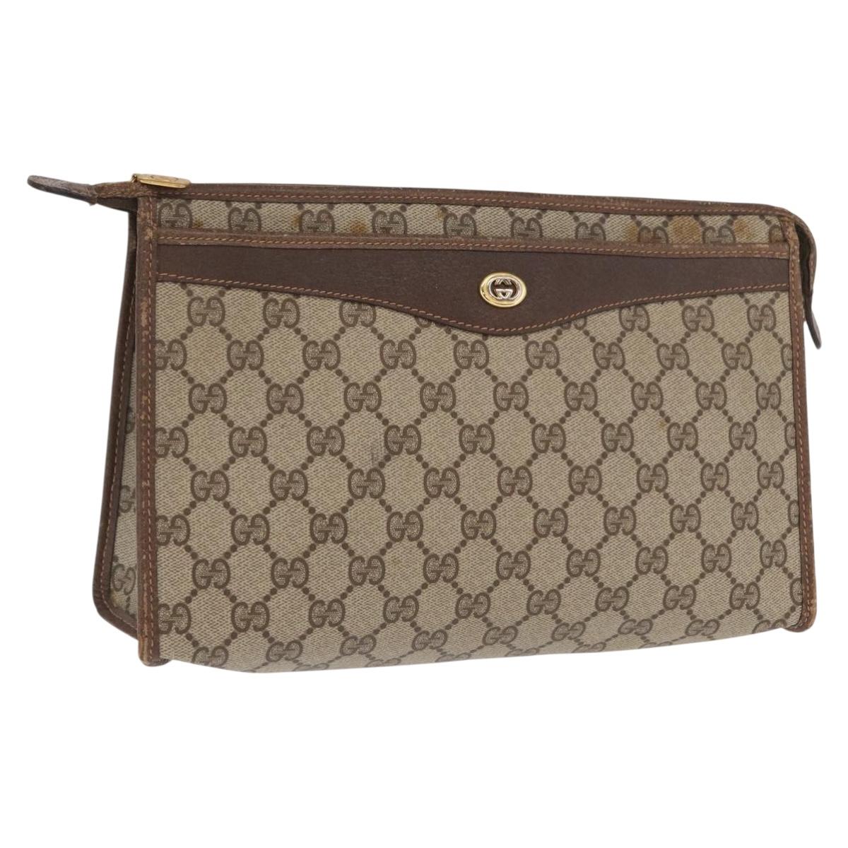 GUCCI GG Supreme Clutch Bag PVC Beige Gold 156 01 051 Auth 170281