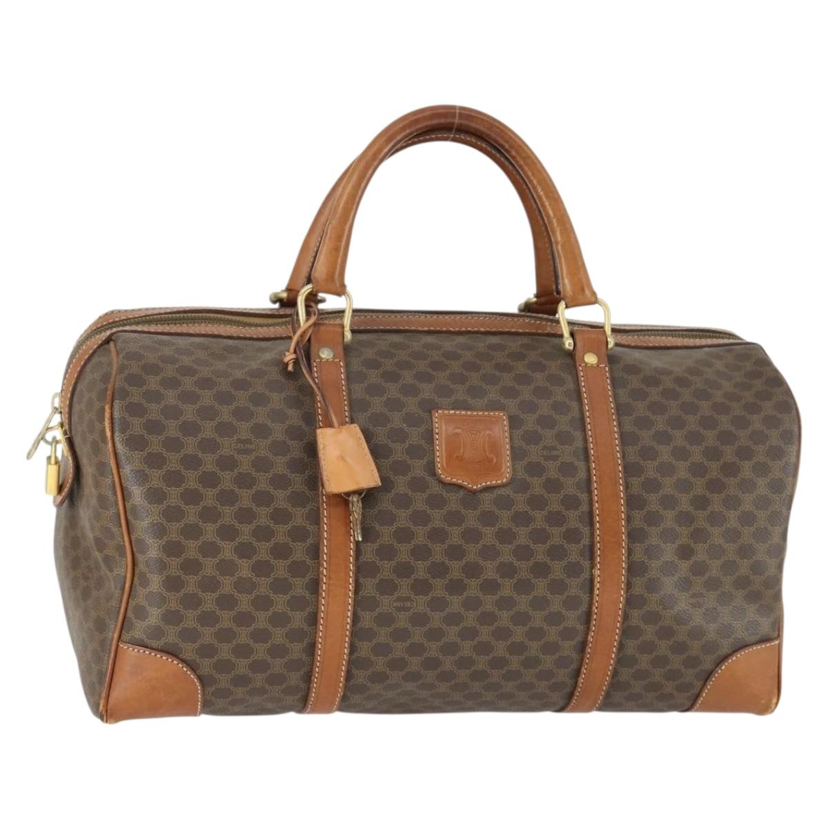 CELINE Macadam Canvas Boston Bag PVC Leather Brown Gold Auth 170283