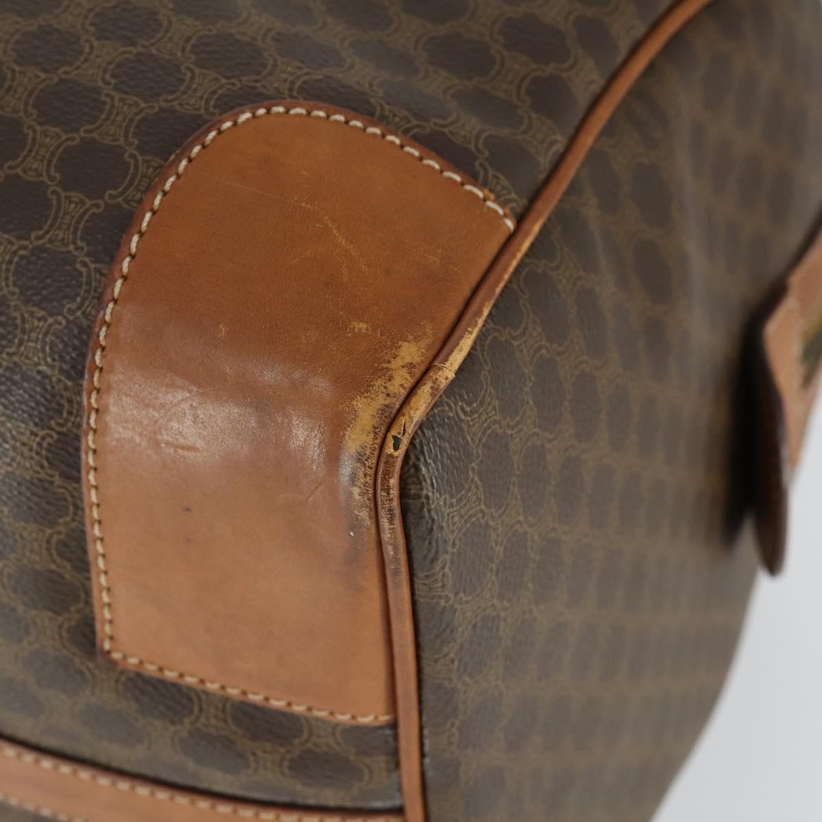 CELINE Macadam Canvas Boston Bag PVC Leather Brown Gold Auth 170283