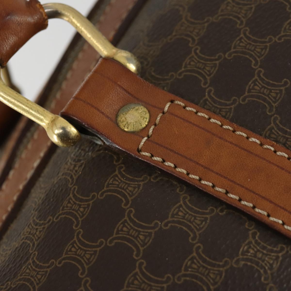 CELINE Macadam Canvas Boston Bag PVC Leather Brown Gold Auth 170283