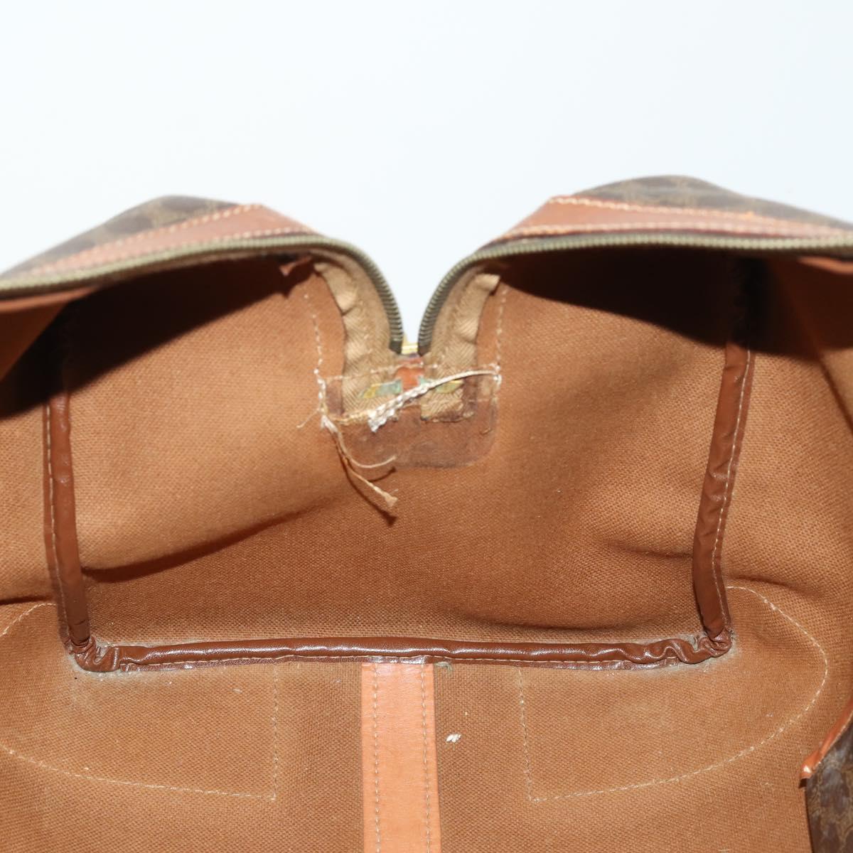 CELINE Macadam Canvas Boston Bag PVC Leather Brown Gold Auth 170283