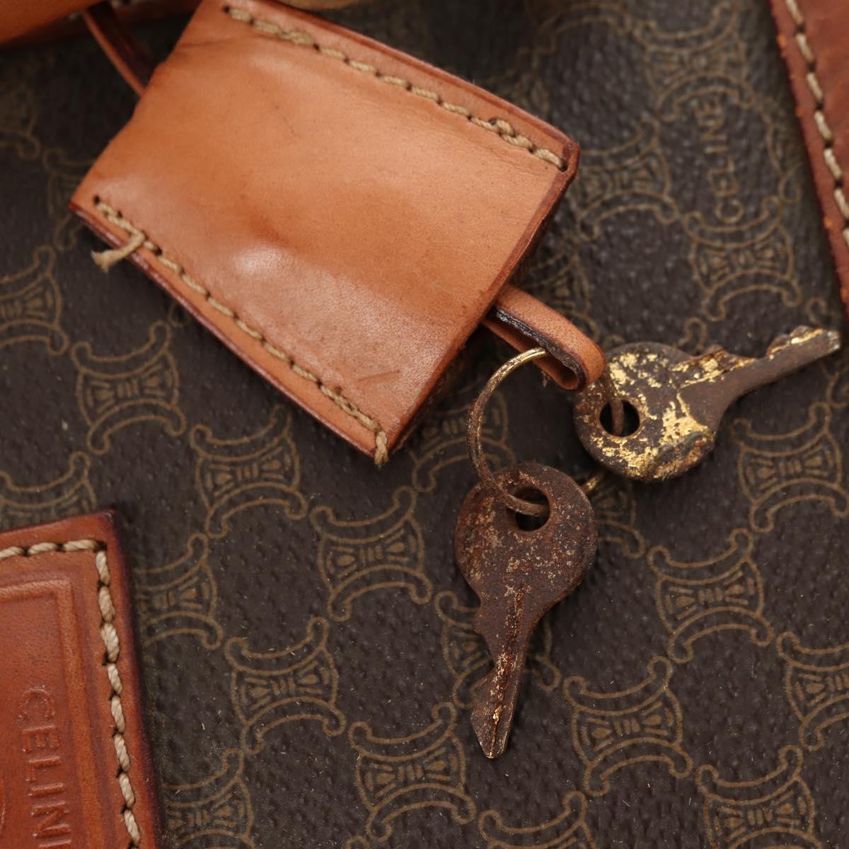CELINE Macadam Canvas Boston Bag PVC Leather Brown Gold Auth 170283