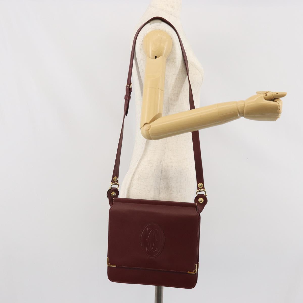 CARTIER Must Line Shoulder Bag Leather Bordeaux Gold Auth 170288
