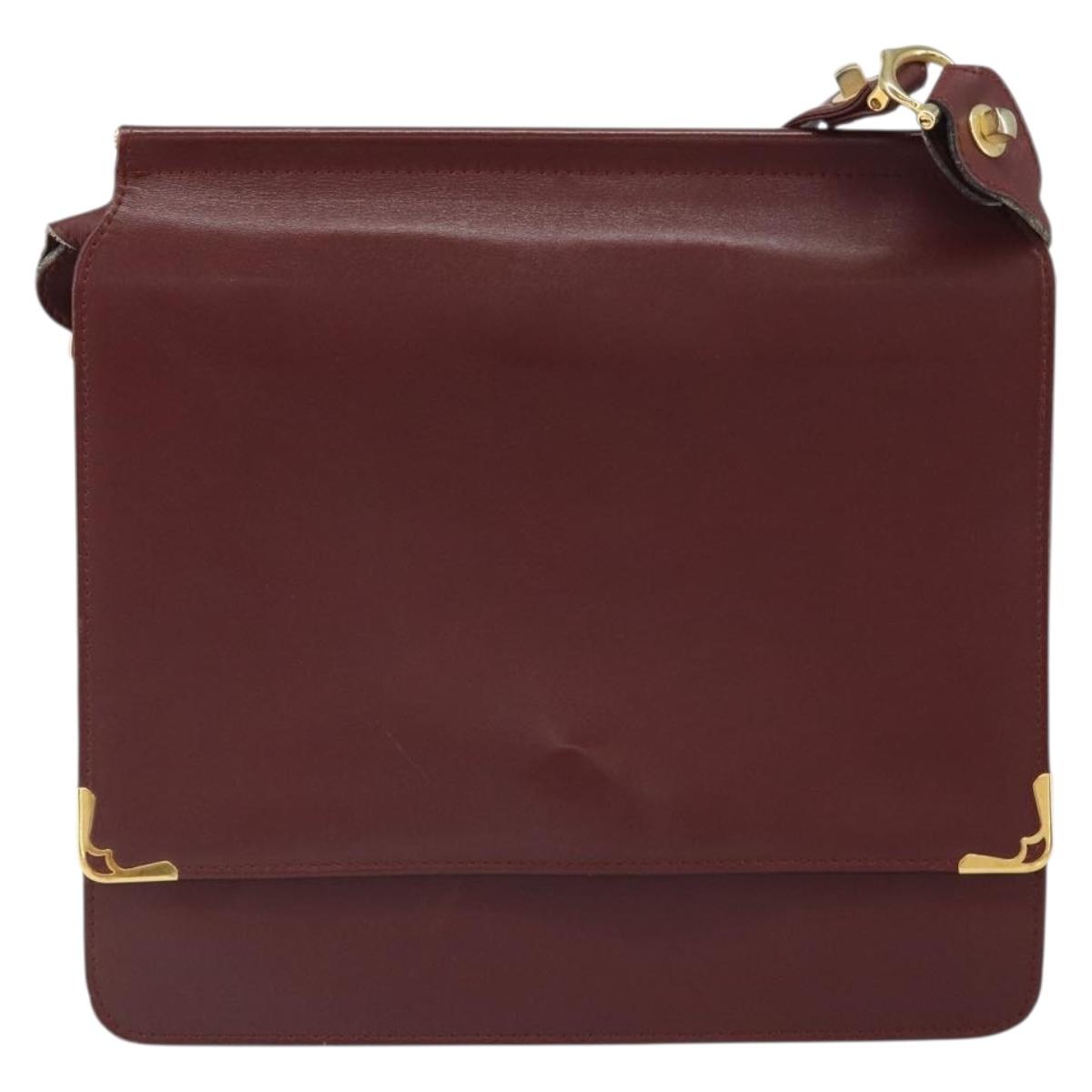 CARTIER Must Line Shoulder Bag Leather Bordeaux Gold Auth 170288