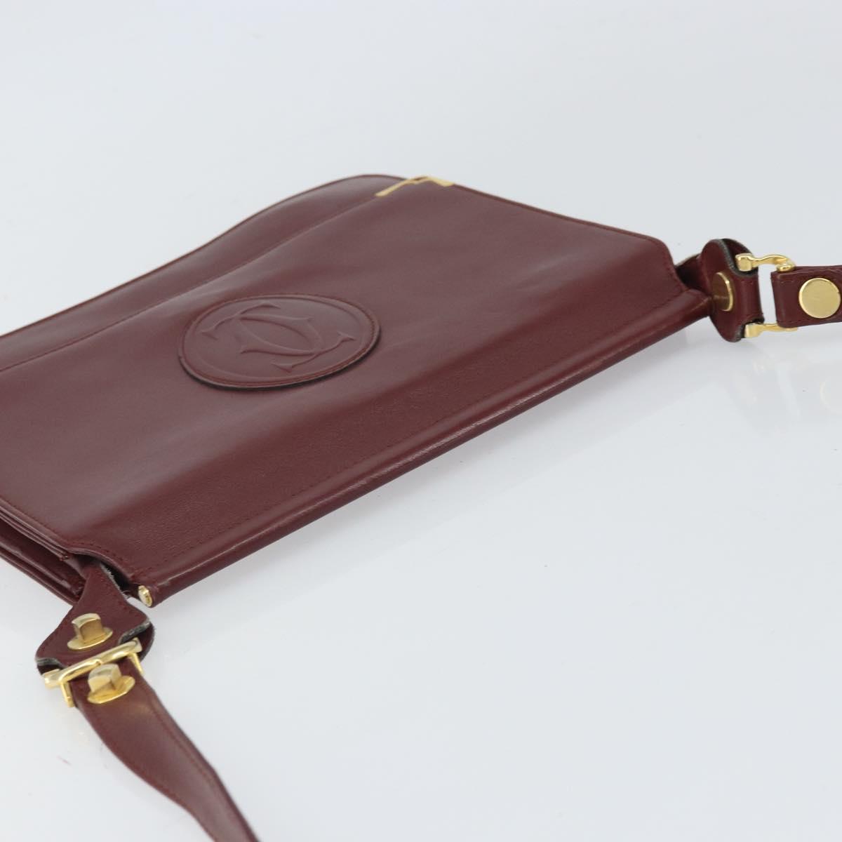 CARTIER Must Line Shoulder Bag Leather Bordeaux Gold Auth 170288