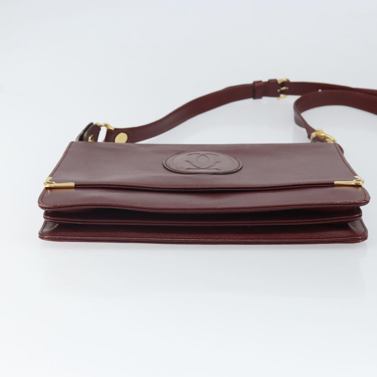 CARTIER Must Line Shoulder Bag Leather Bordeaux Gold Auth 170288
