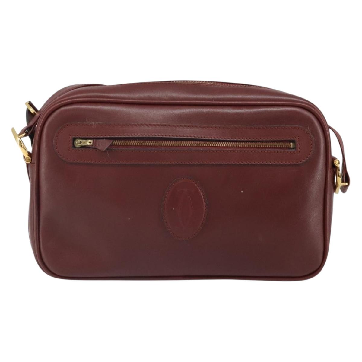 CARTIER Must Line Shoulder Bag Leather Bordeaux Gold Auth 170289