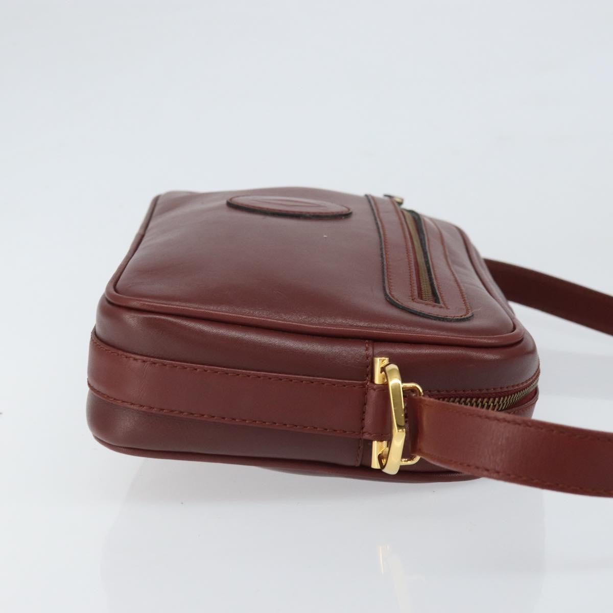 CARTIER Must Line Shoulder Bag Leather Bordeaux Gold Auth 170289