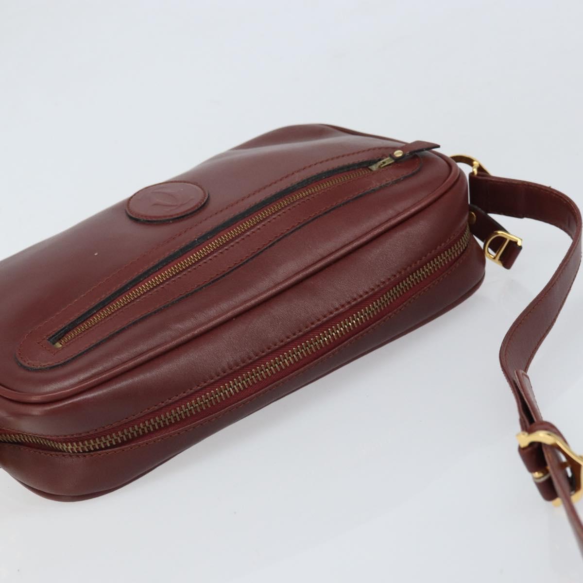 CARTIER Must Line Shoulder Bag Leather Bordeaux Gold Auth 170289