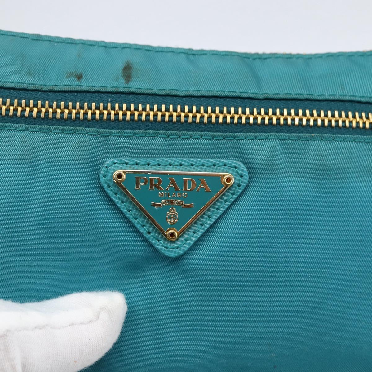 PRADA Shoulder Bag Nylon Light Blue Gold Auth 170291