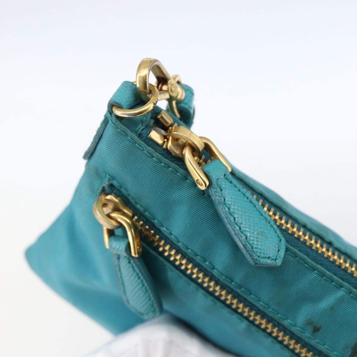 PRADA Shoulder Bag Nylon Light Blue Gold Auth 170291