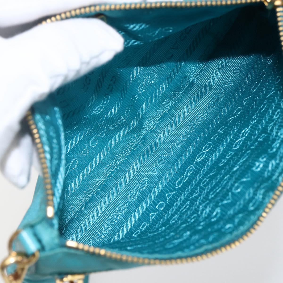 PRADA Shoulder Bag Nylon Light Blue Gold Auth 170291