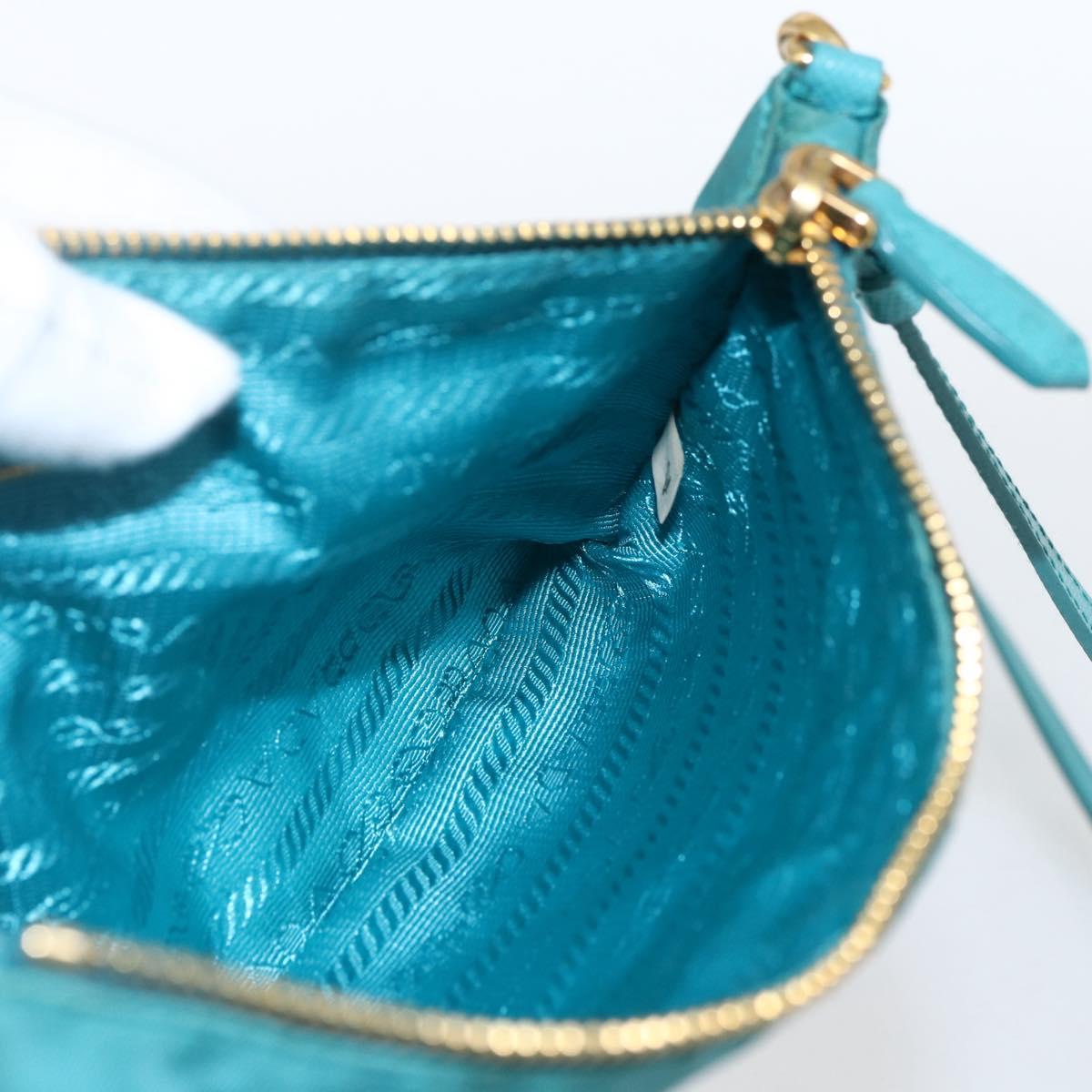 PRADA Shoulder Bag Nylon Light Blue Gold Auth 170291