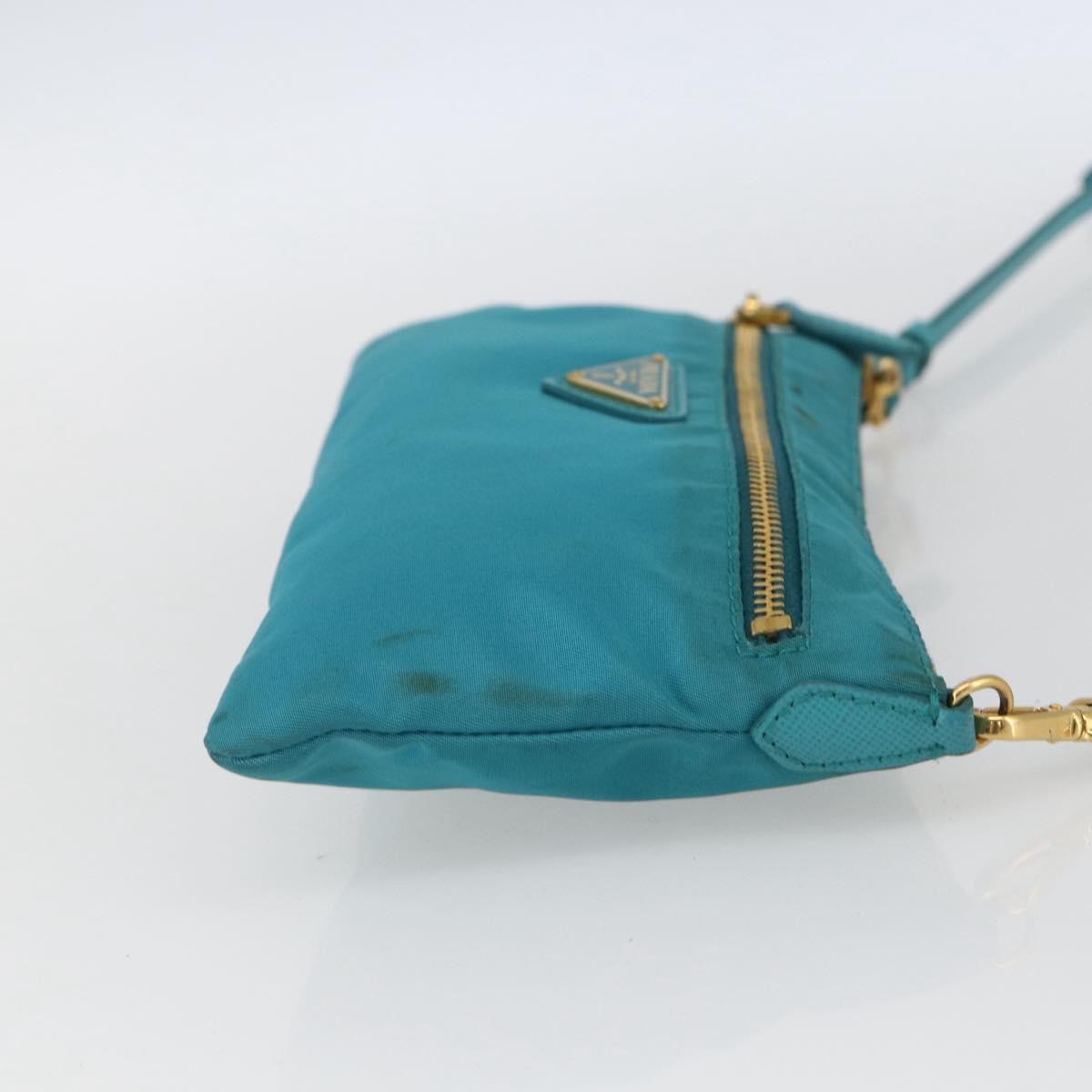 PRADA Shoulder Bag Nylon Light Blue Gold Auth 170291