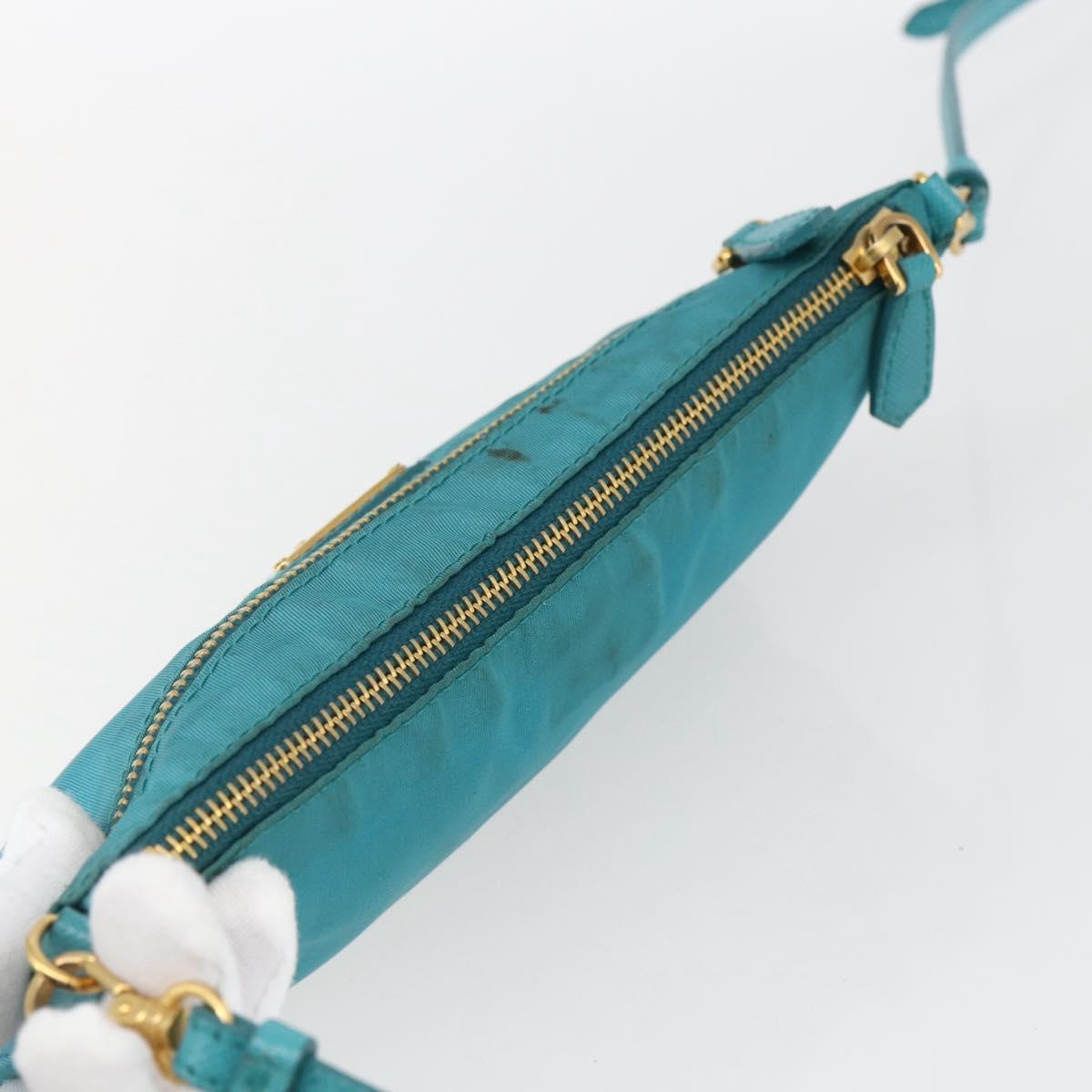 PRADA Shoulder Bag Nylon Light Blue Gold Auth 170291