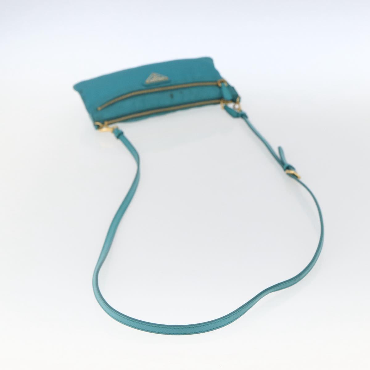 PRADA Shoulder Bag Nylon Light Blue Gold Auth 170291