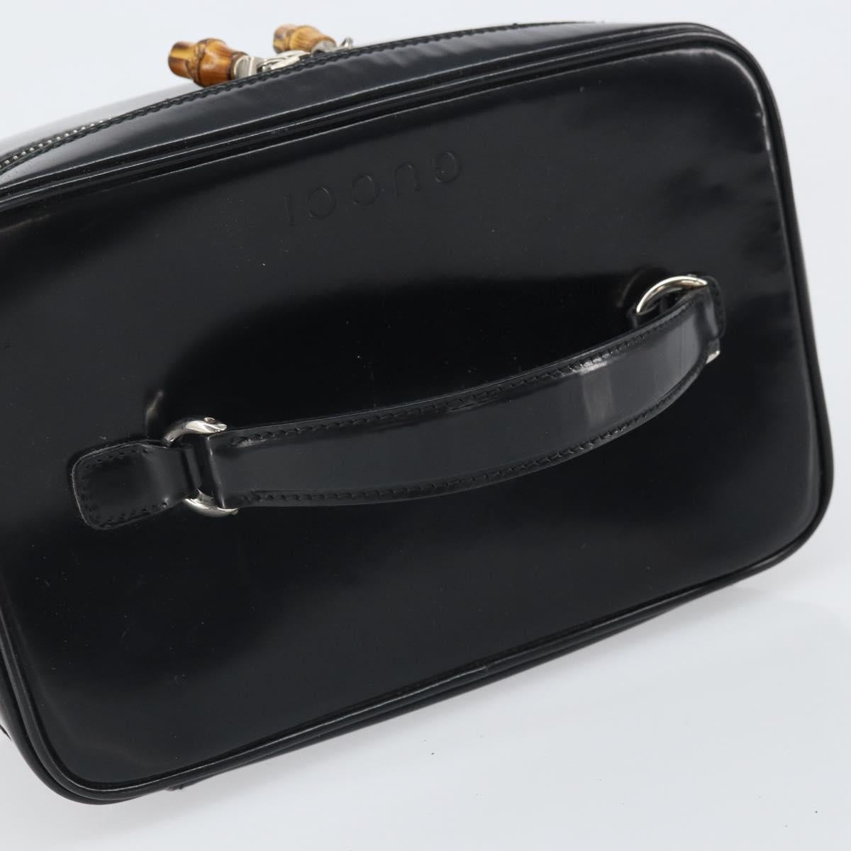 GUCCI Vanity Hand Bag Patent leather Black Silver 032 1956 0150 Auth 170292