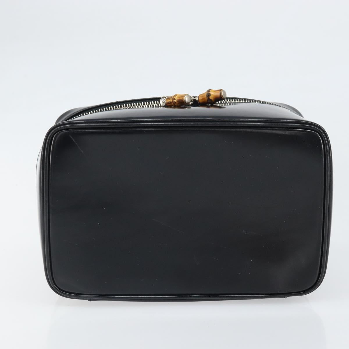 GUCCI Vanity Hand Bag Patent leather Black Silver 032 1956 0150 Auth 170292