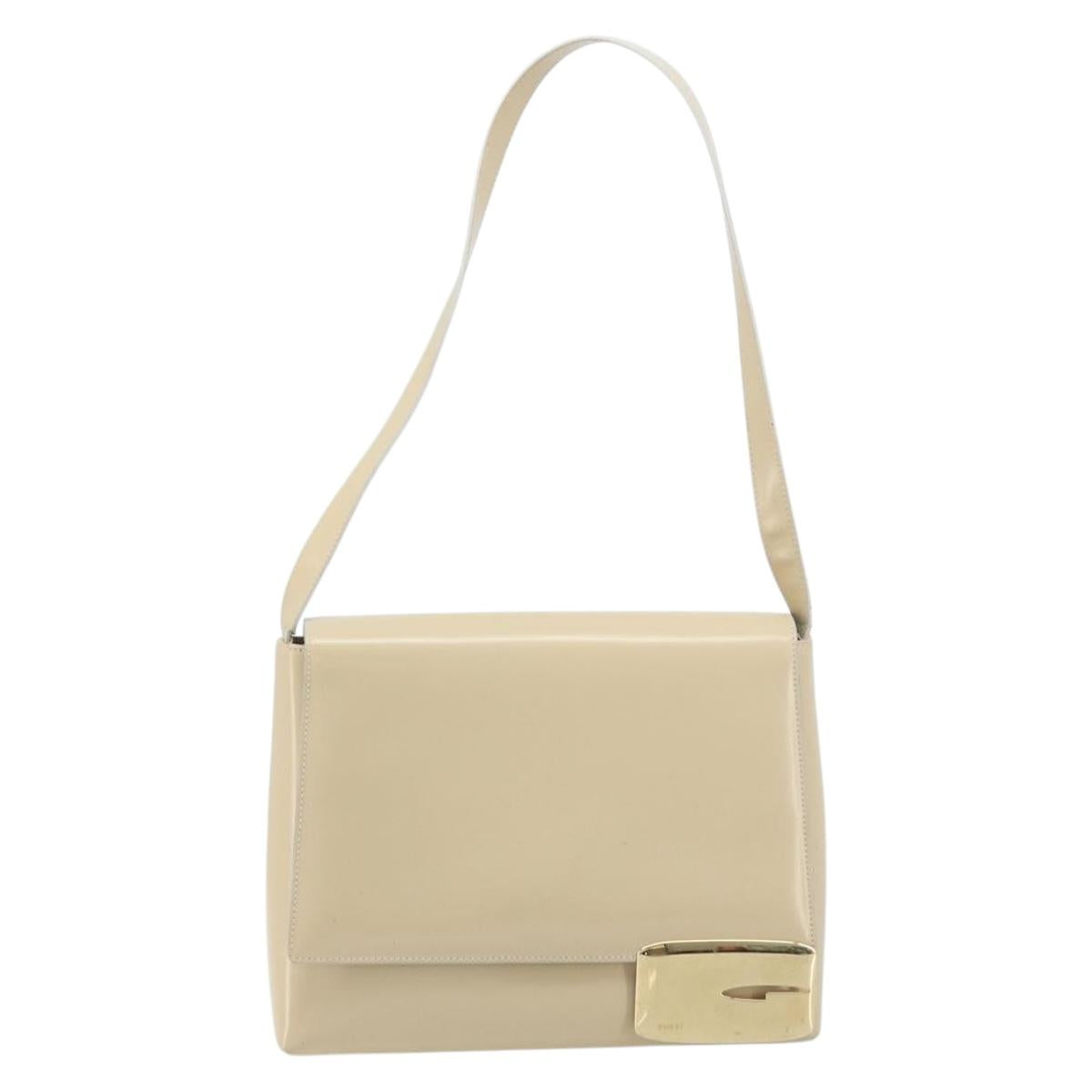 GUCCI Shoulder Bag Patent leather Ivory Gold 001 3444 1812 Auth 170293