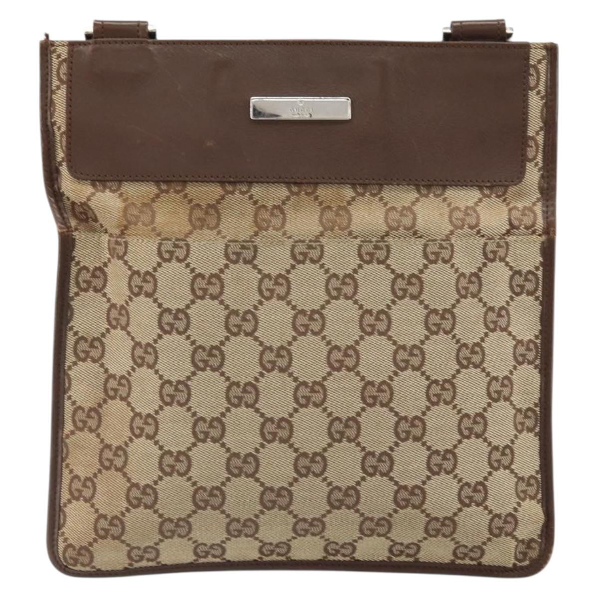GUCCI GG Canvas Shoulder Bag Beige Silver 27639 Auth 170299
