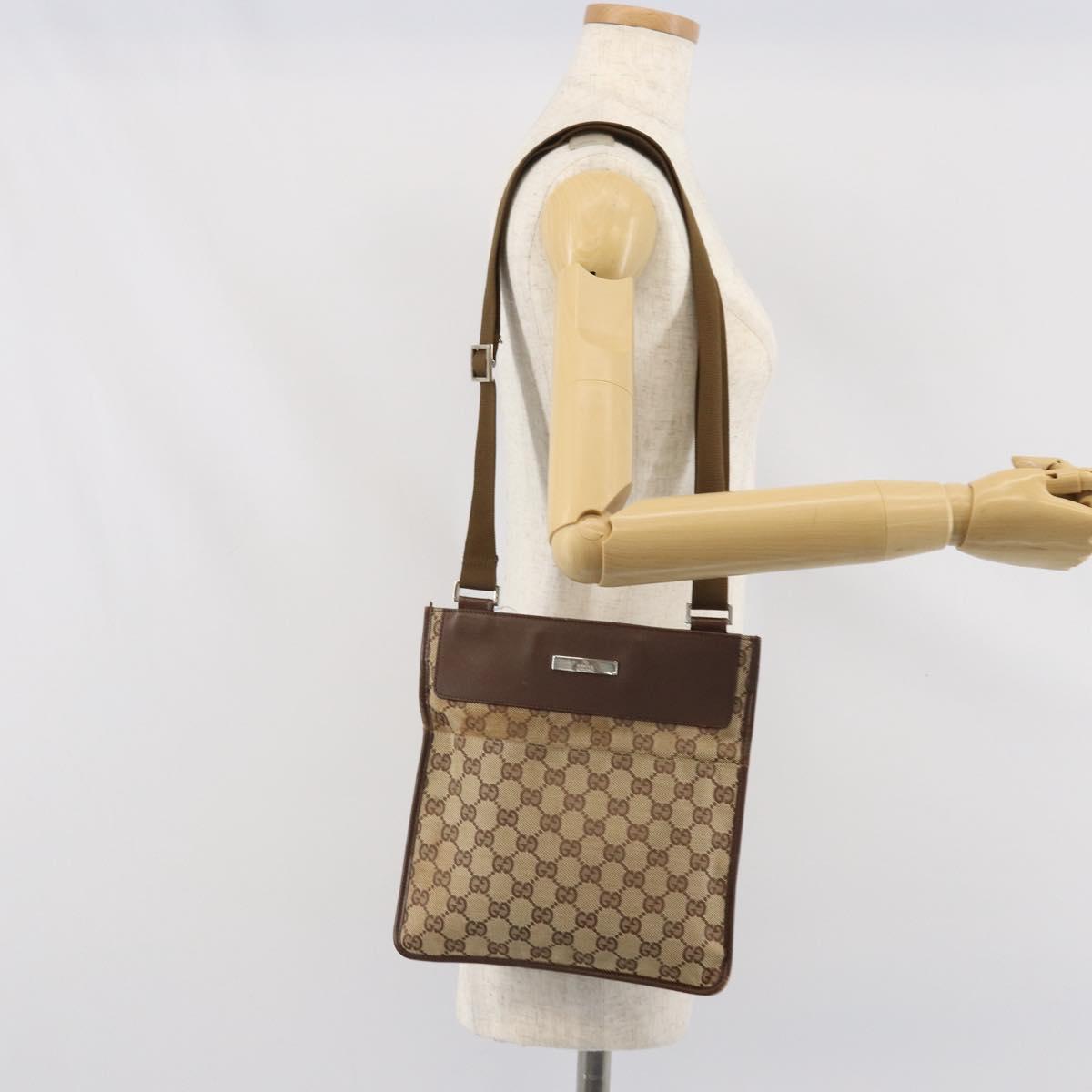 GUCCI GG Canvas Shoulder Bag Beige Silver 27639 Auth 170299