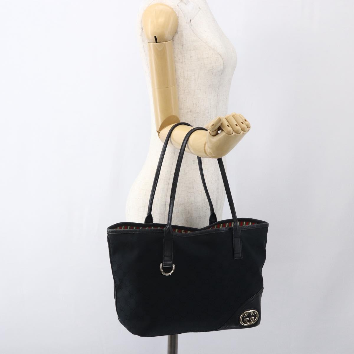 GUCCI GG Canvas Tote Bag Black Gold 169946 Auth 170305