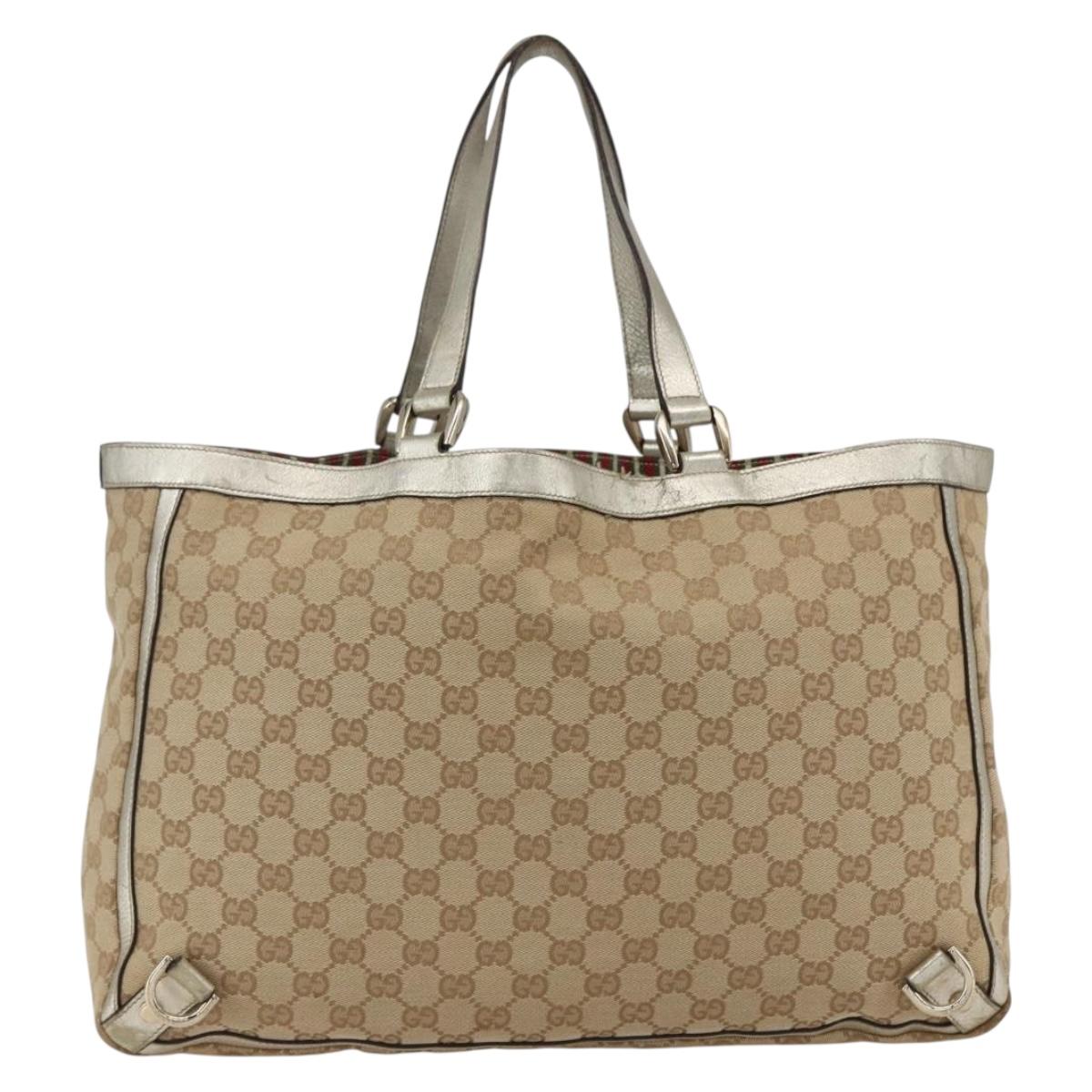 GUCCI GG Canvas Tote Bag Beige Gold 141472 Auth 170307