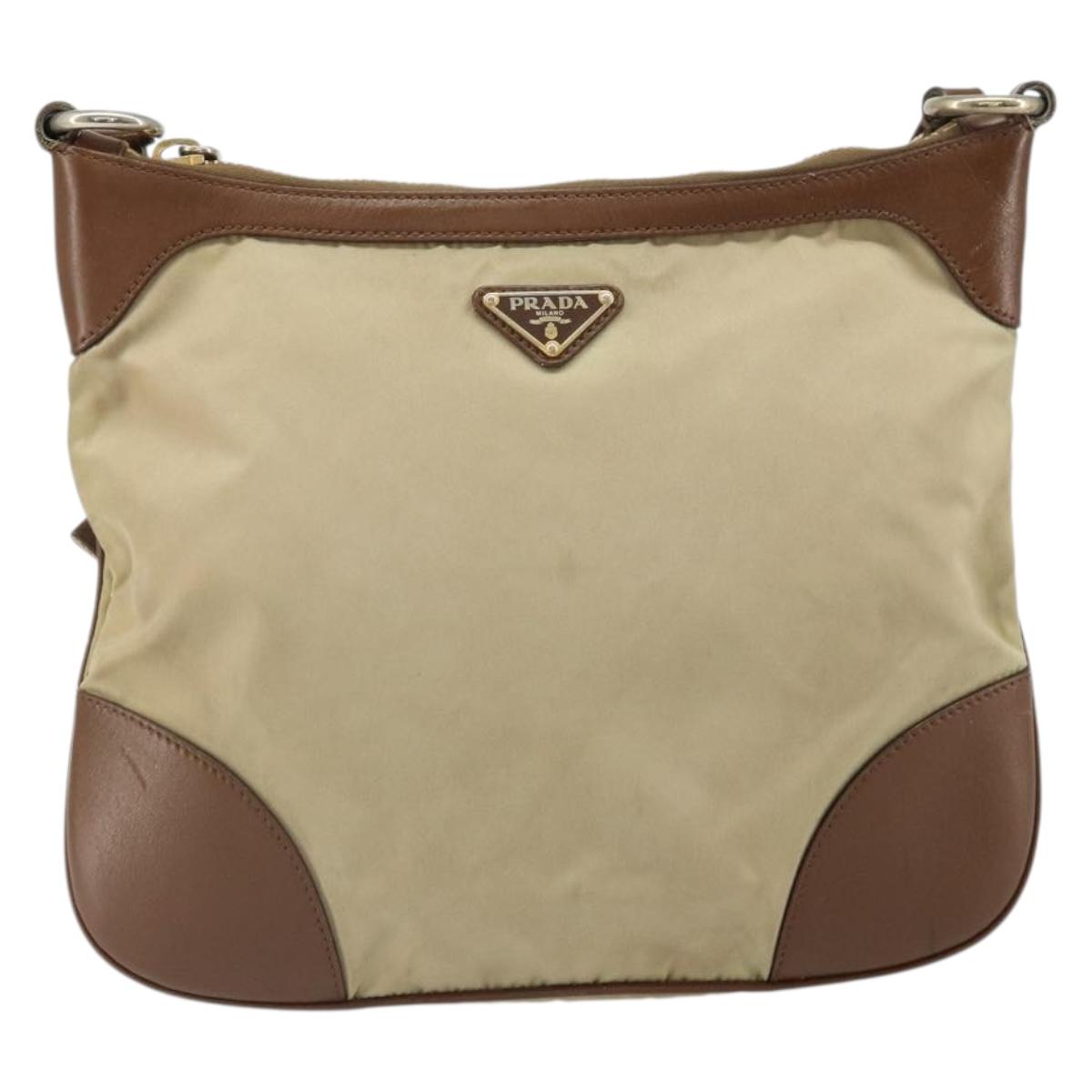 PRADA Shoulder Bag Nylon Beige Gold Auth 170308